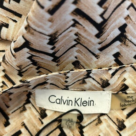 Calvin Klein black tan button front rollable long sleeve blouse Size XS New - Picture 8 of 11